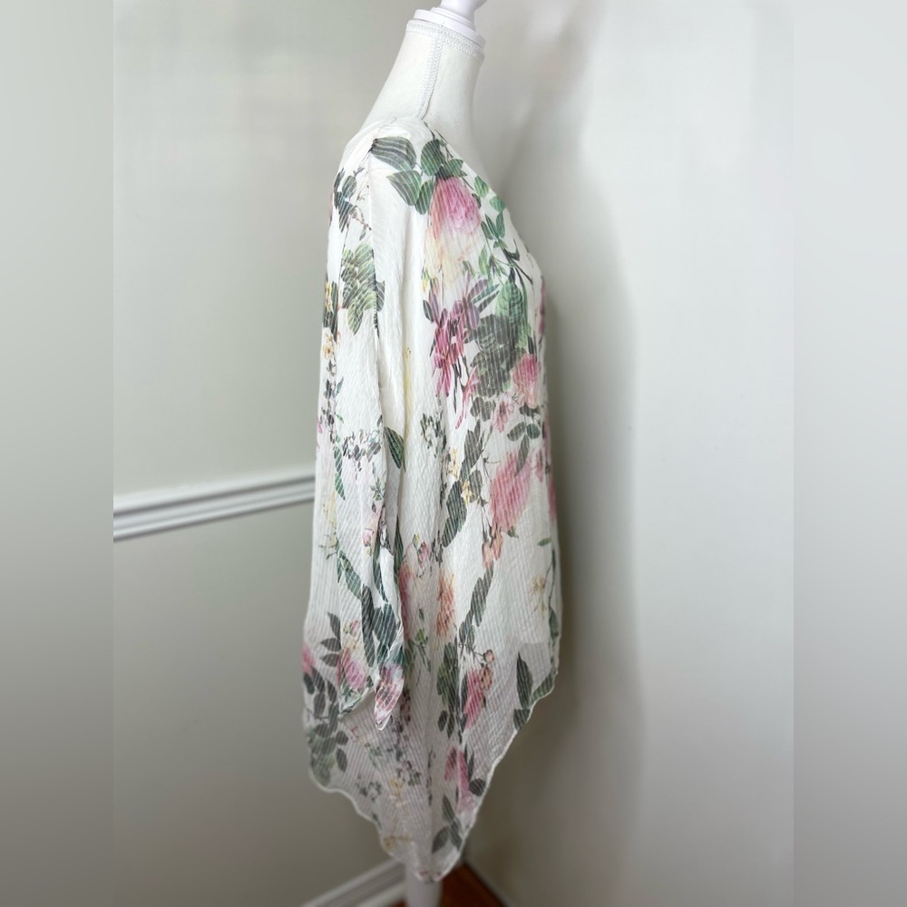 Made in Italy Silk Sheer Floral Overlay Cape Top - Picture 8 of 15